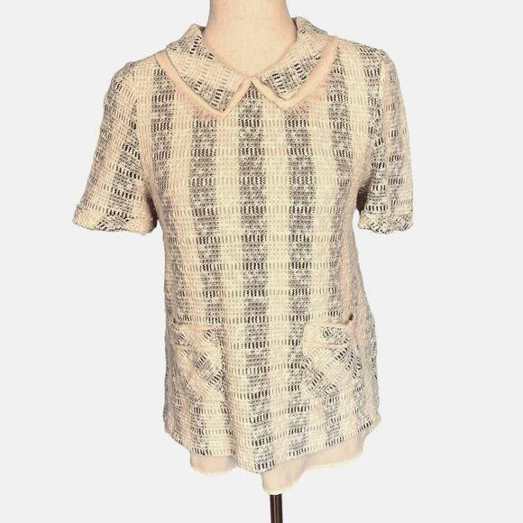 Anthropologie 9-H15 STCL Collared Knit Tweed Boucle Short Sleeve Top Medium - Picture 4 of 8